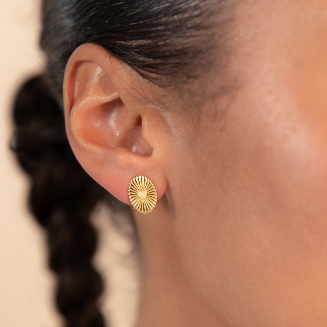 Gold Celeste Moonstone Heart Studs