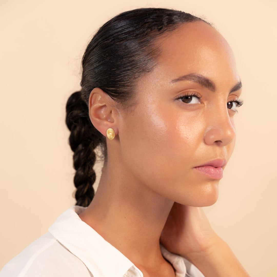 Gold Celeste Moonstone Heart Studs