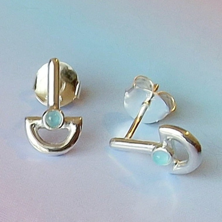 Blue Chalcedony Boat Sterling Silver Stud Earrings