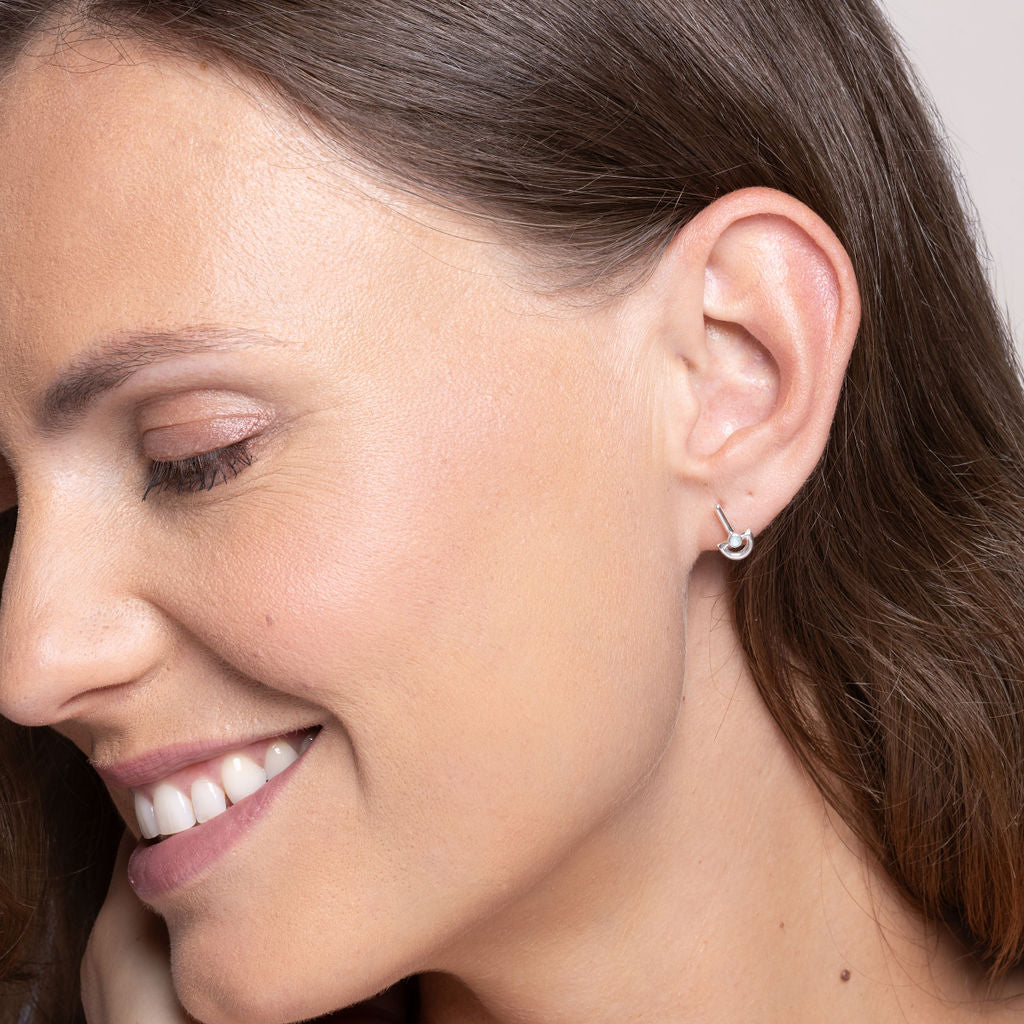 Blue Chalcedony Boat Sterling Silver Stud Earrings