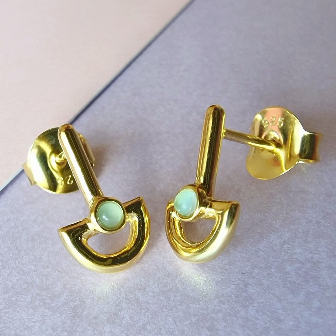 Blue Chalcedony Boat Gold Stud Earrings