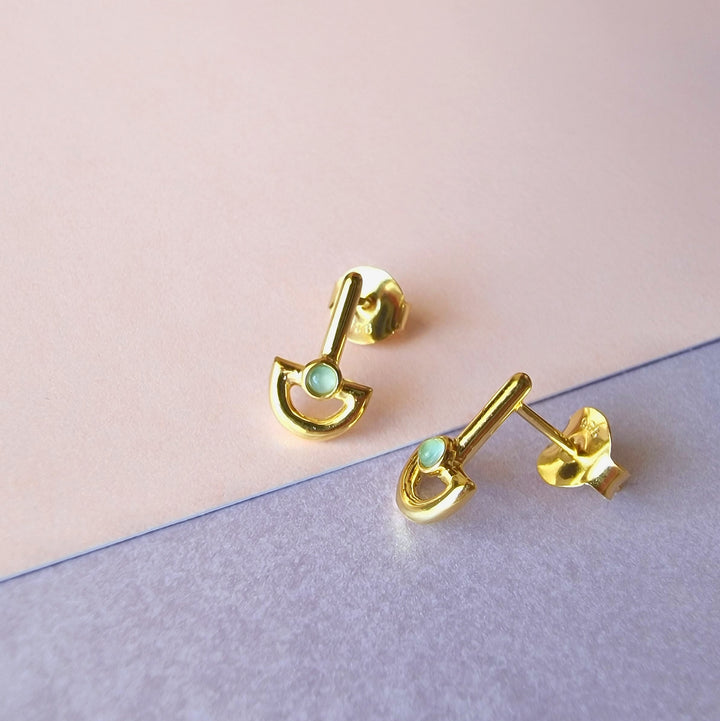 Blue Chalcedony Boat Gold Stud Earrings