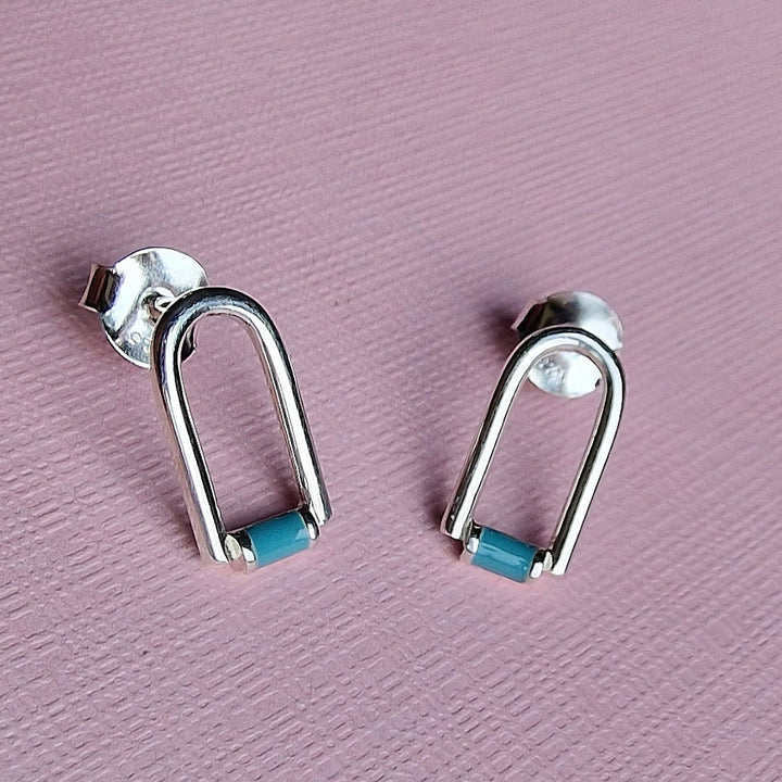 Contemporary Blue Enamel Sterling Silver Arch Stud Earrings