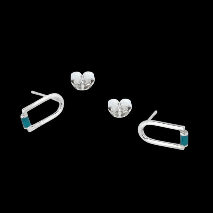 Contemporary Blue Enamel Sterling Silver Arch Stud Earrings