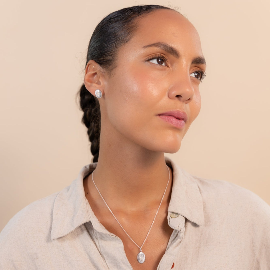 Silver Celeste Moonstone Heart Studs