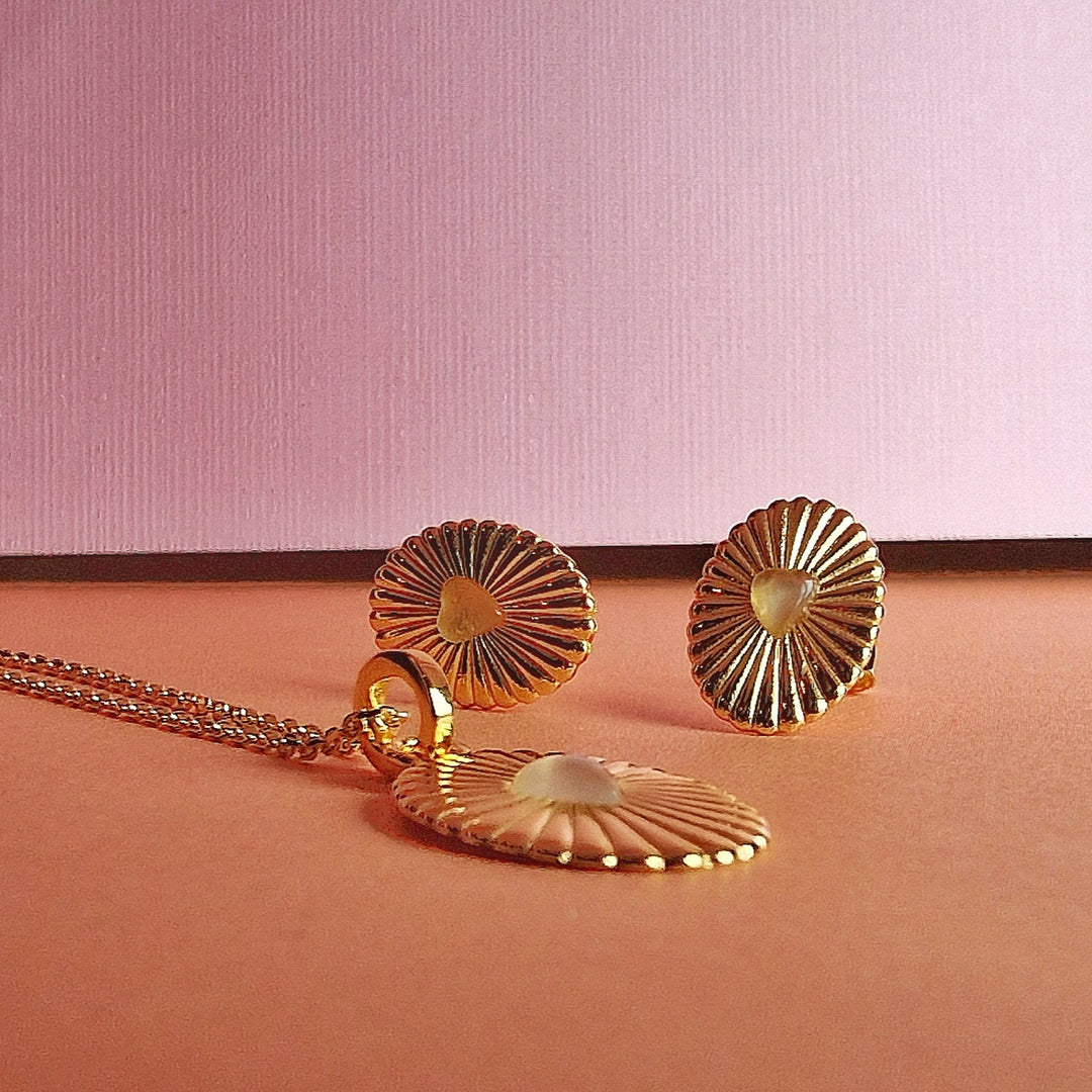 Gold Celeste Moonstone Heart Studs