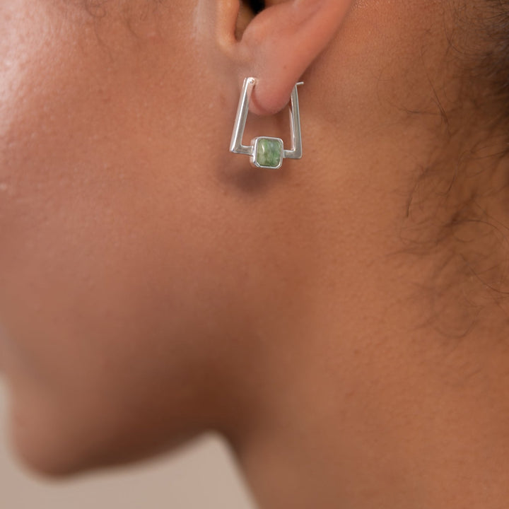 Silver Deco Square Agate Hoops