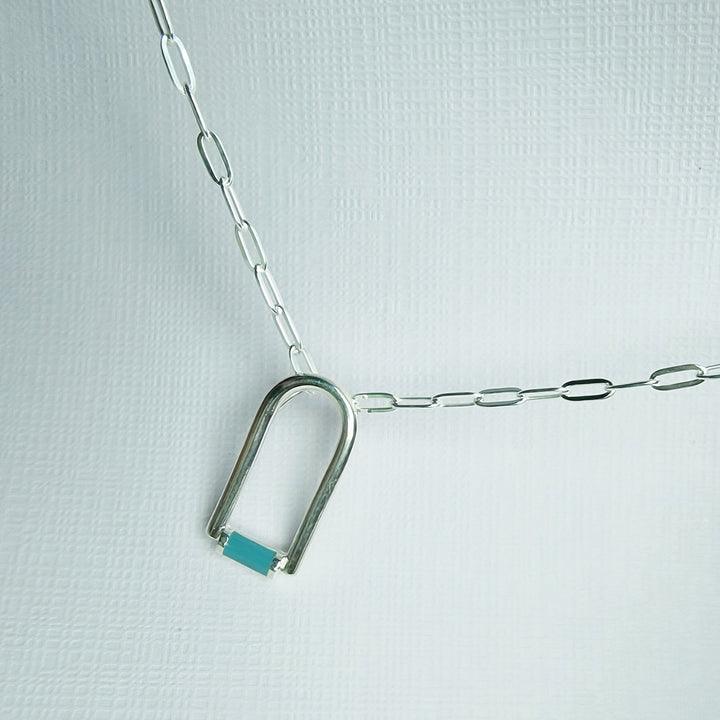 Contemporary Blue Enamel Sterling Silver Arch Necklace