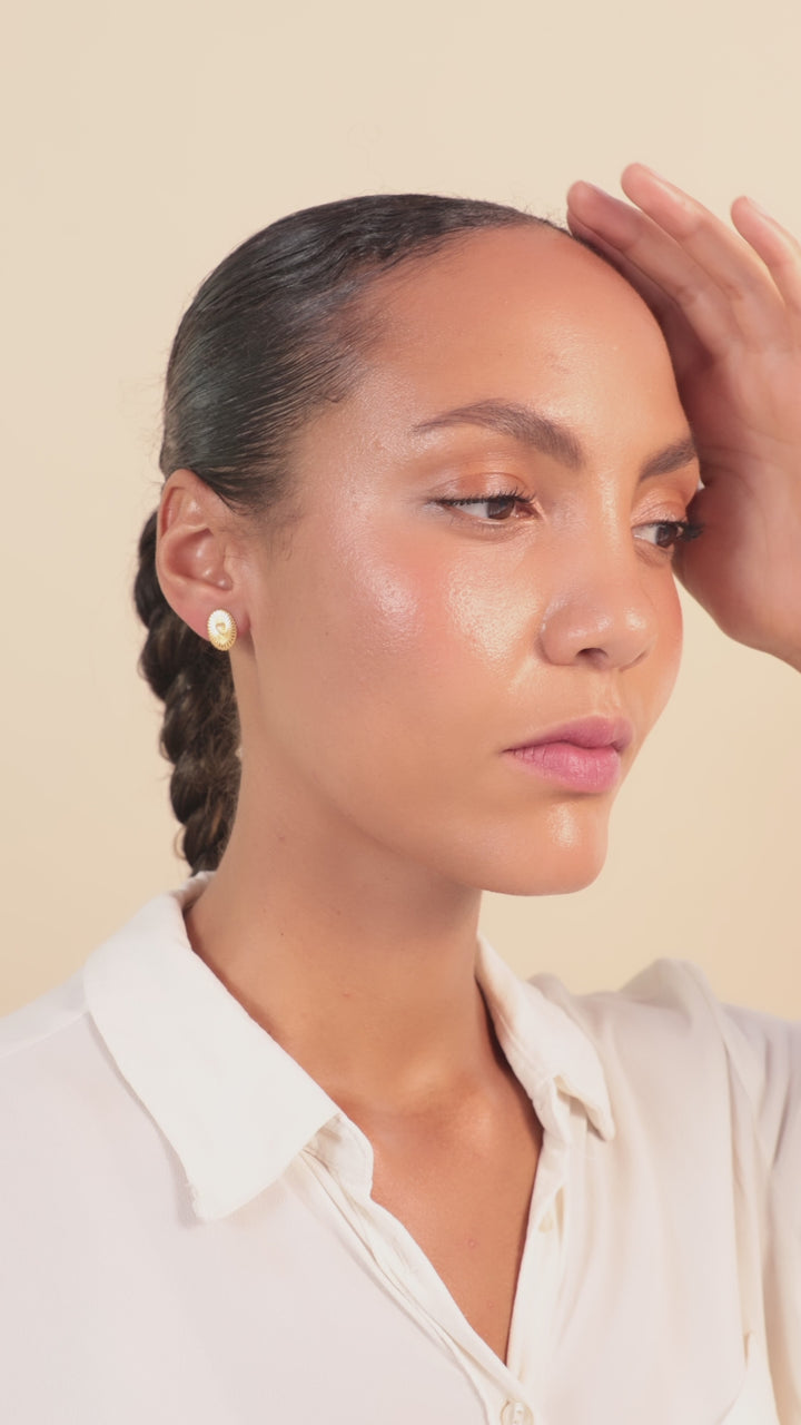 Gold Celeste Moonstone Heart Studs