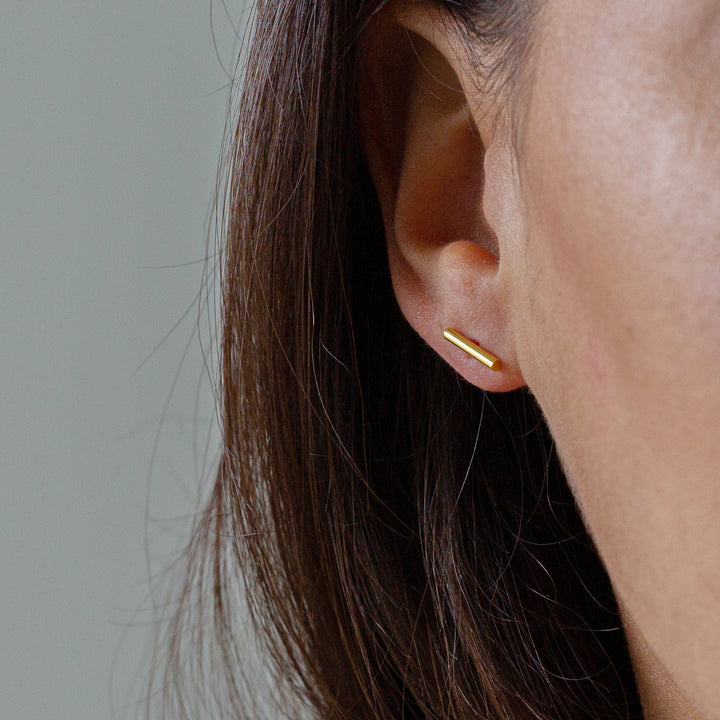 Pillar Bar Understated Gold Stud Earrings