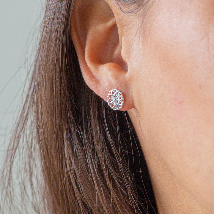 Nazca Lines Mandala Sterling Silver Stud Earrings