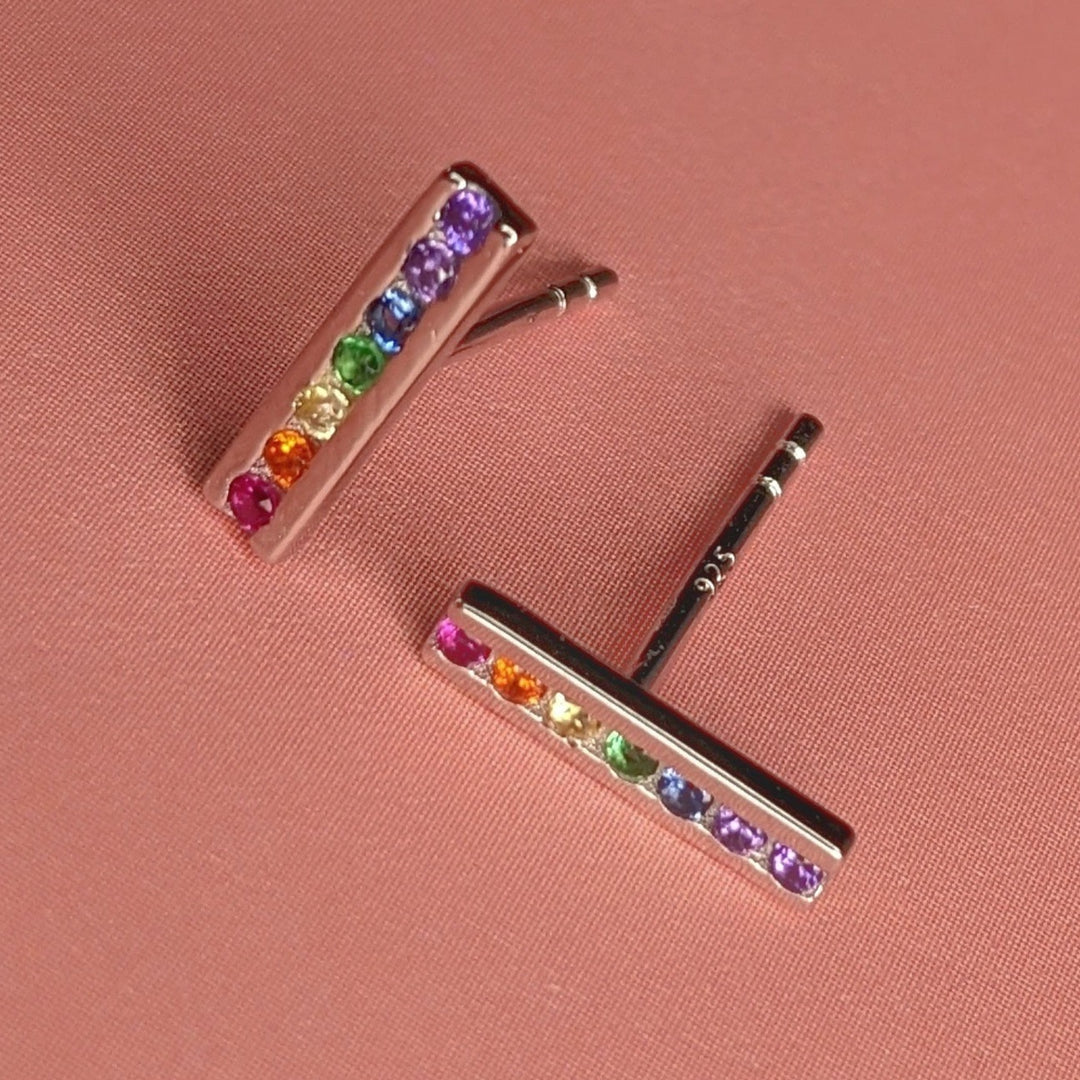 Cubic Rainbow Sterling Silver Stud Earrings