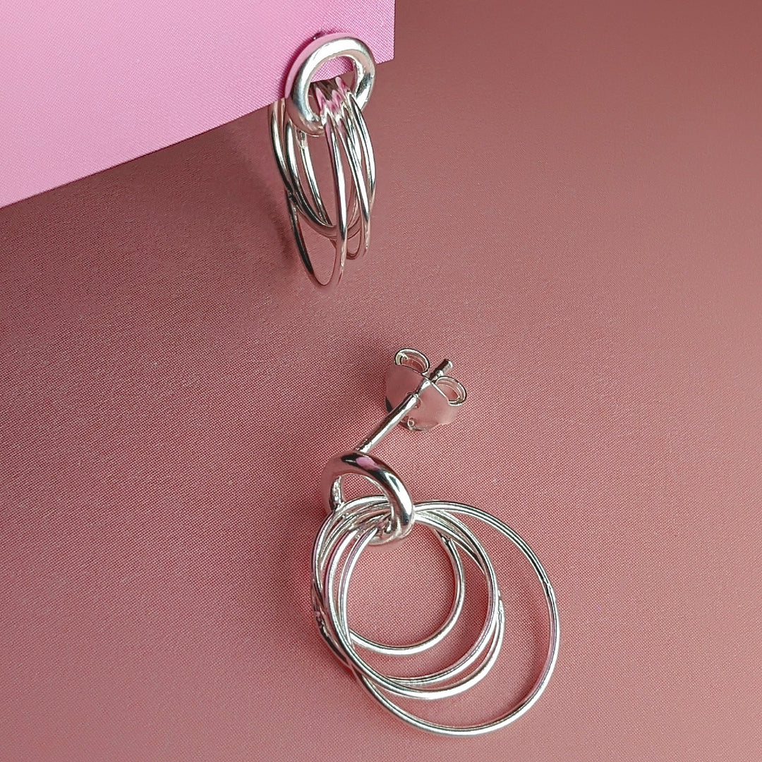 Hoop Cluster Rings Sterling Silver Stud Earrings