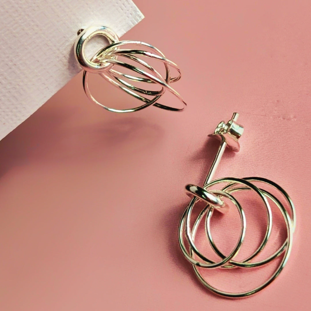 Hoop Cluster Rings Sterling Silver Stud Earrings