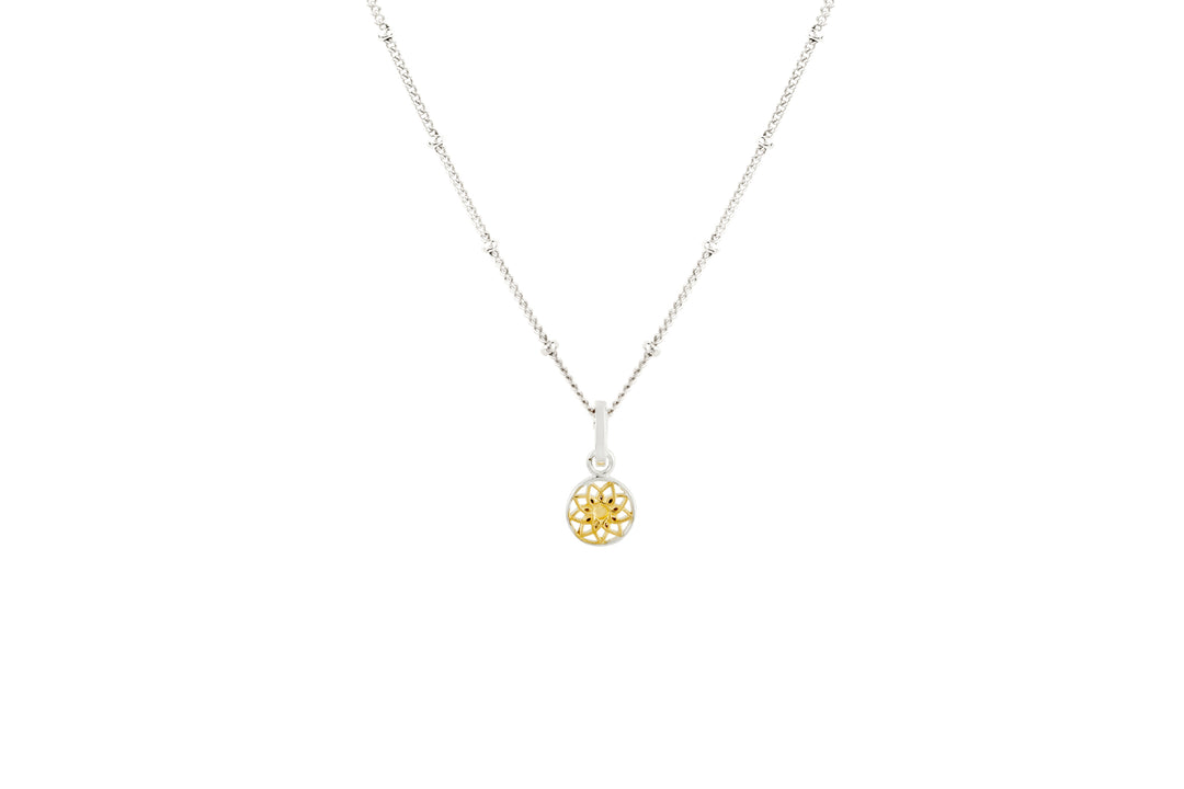 Floral Mandala two-tone Silver Gold Necklace