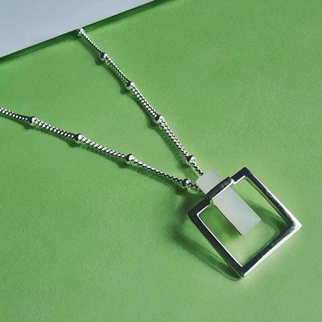 Moonstone Square Sterling Silver Satellite Chain Necklace - Vurchoo Ethical Jewellery
