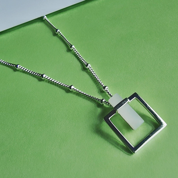 Moonstone Square Sterling Silver Satellite Chain Necklace - Vurchoo Ethical Jewellery