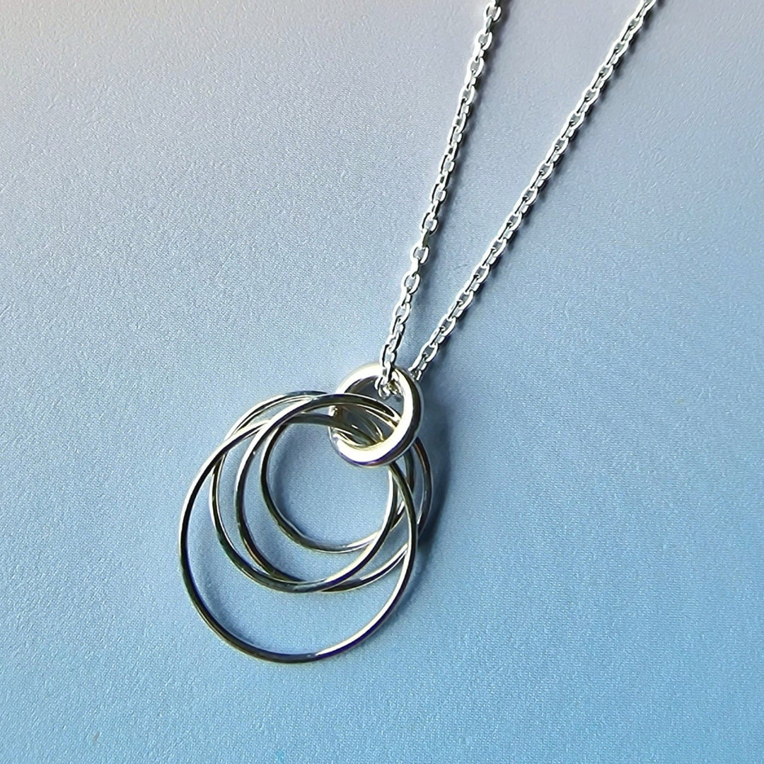 Hoop Cluster Rings Sterling Silver Chain Necklace