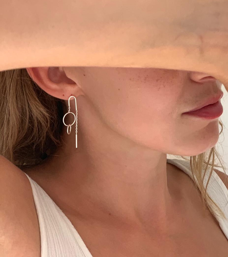 The Modernist Asymmetrical Sterling Silver Drop Stud Earrings
