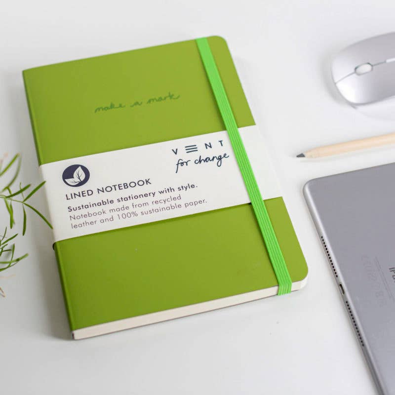 Notebook A5 Recycled Leather Lined Paper - Green