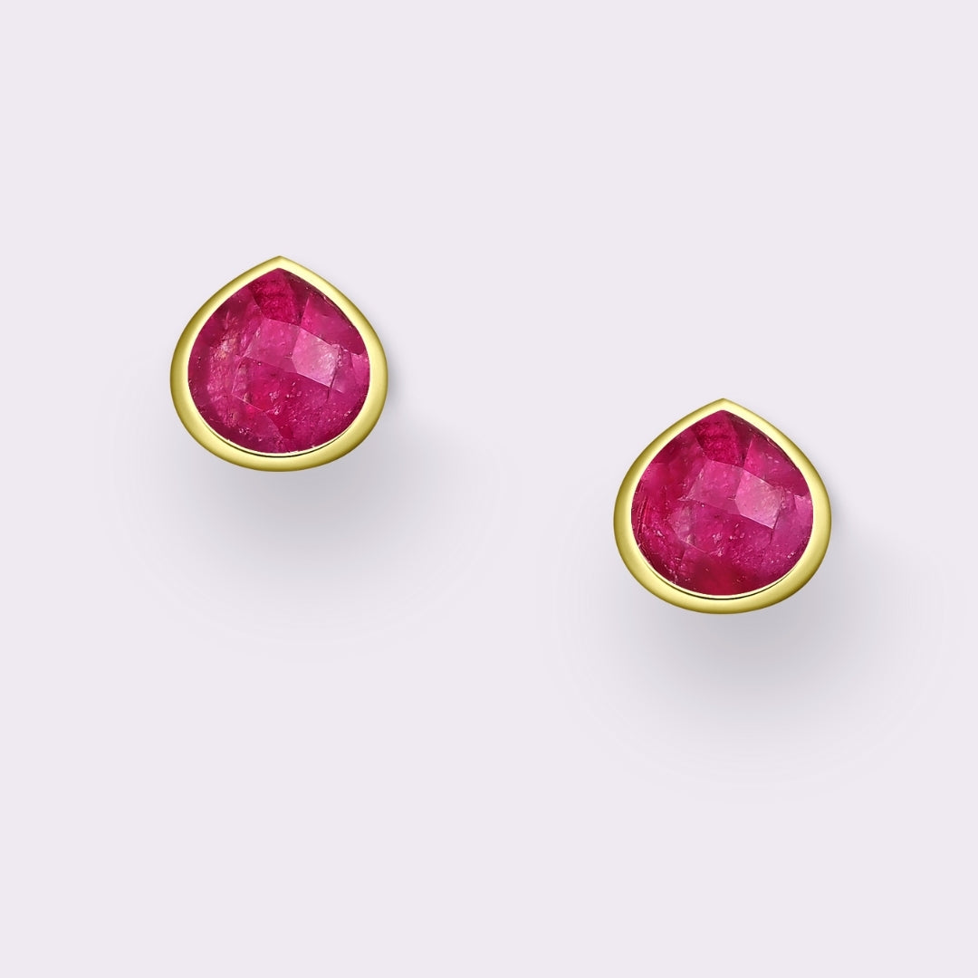 Tear Drop Lapis Stud Earrings Gold