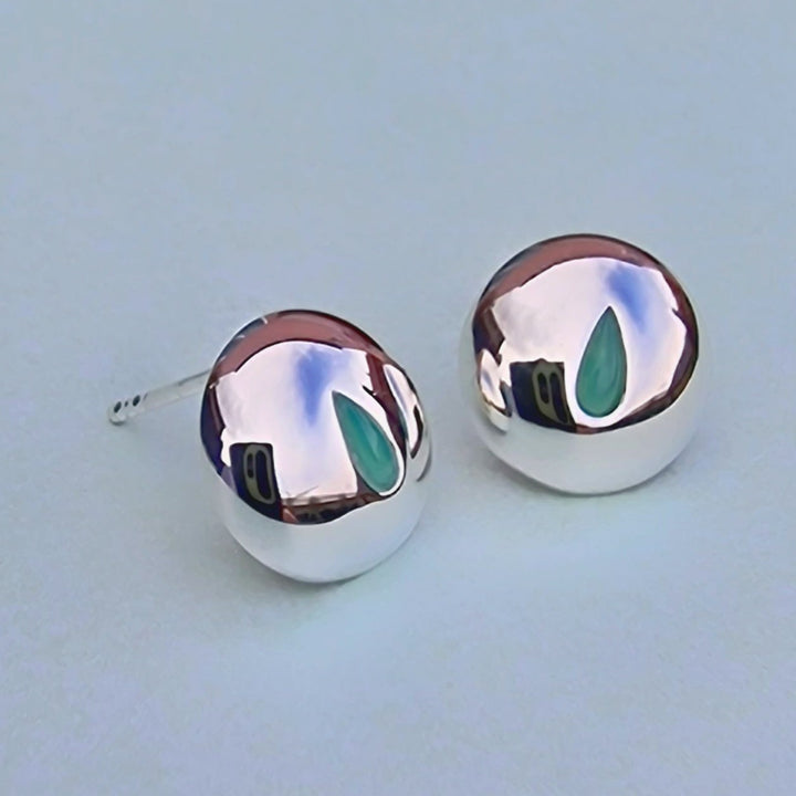Green Chalcedony Tear Drop Sterling Silver Stud Earrings