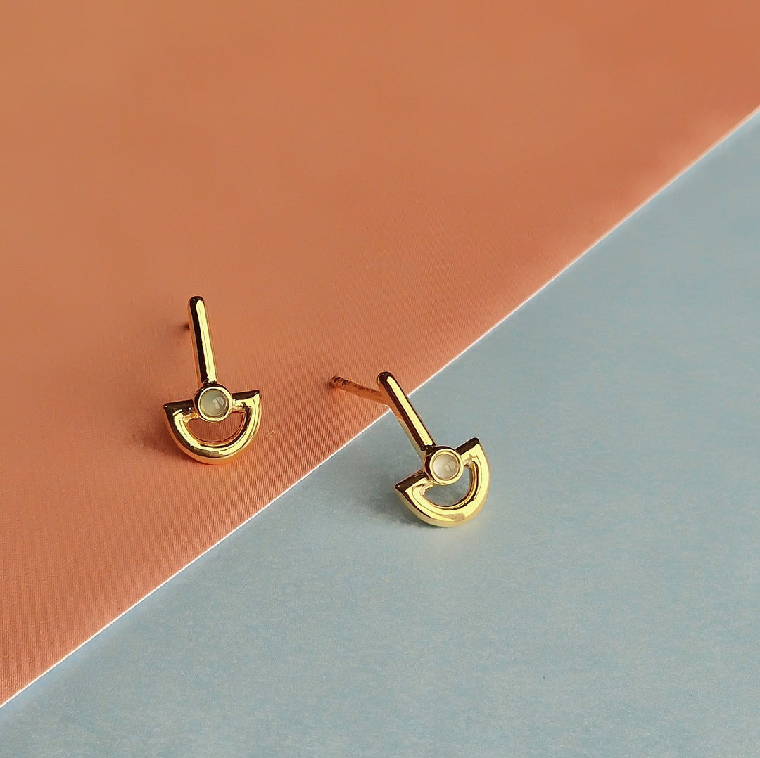 Blue Chalcedony Boat Gold Stud Earrings