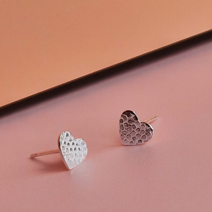 Textured Sterling Silver Heart Stud Earrings