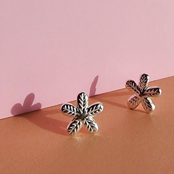 Flower Petal Sterling Silver Stud Earrings