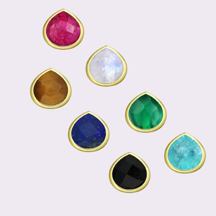 Tear Drop Lapis Stud Earrings Gold