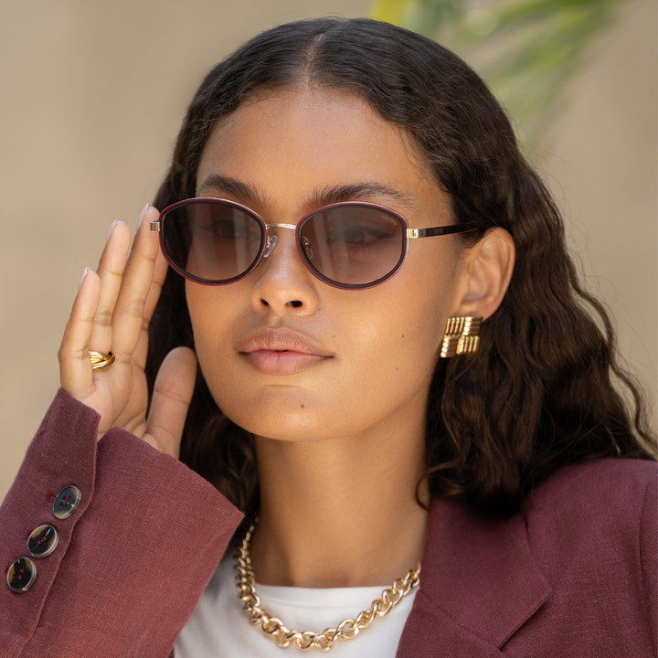 Jordan Acetate Oval Sunglasses  : Burgundy