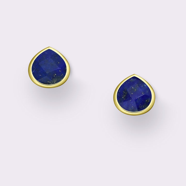 Tear Drop Lapis Stud Earrings Gold