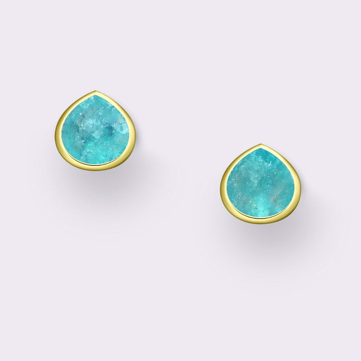 Tear Drop Lapis Stud Earrings Gold