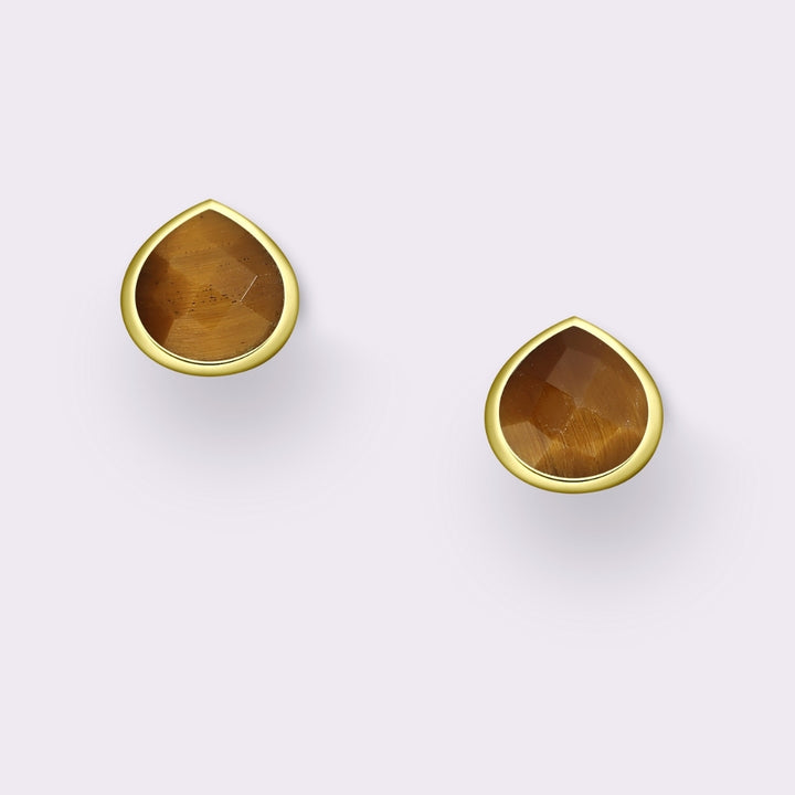 Tear Drop Lapis Stud Earrings Gold