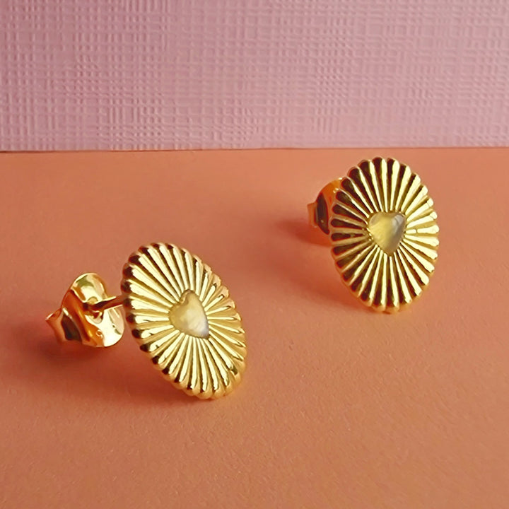 Gold Celeste Moonstone Heart Studs