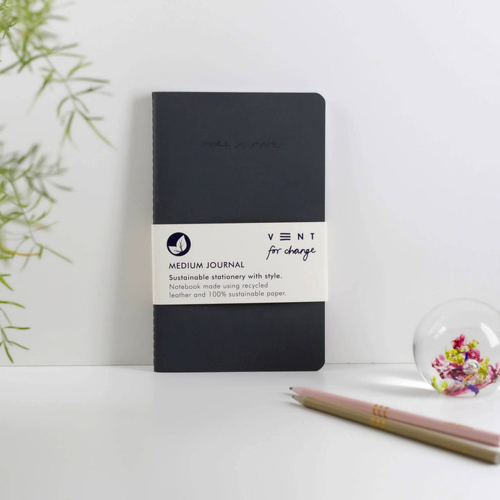 Notebook Recycled Leather Medium Journal - Charcoal