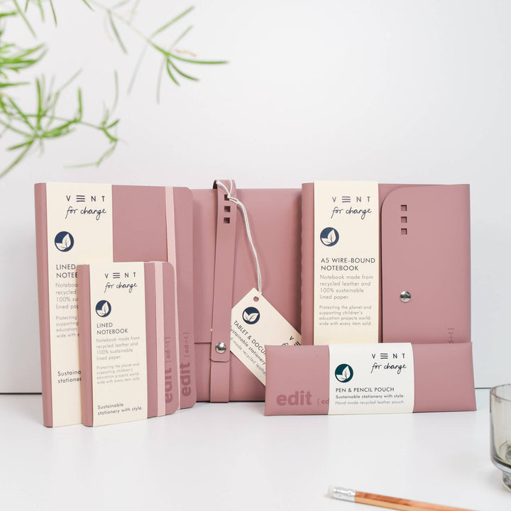 A5 lined recycled leather notebook - EDIT Powder Pink