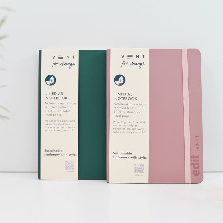 A5 lined recycled leather notebook - EDIT Powder Pink