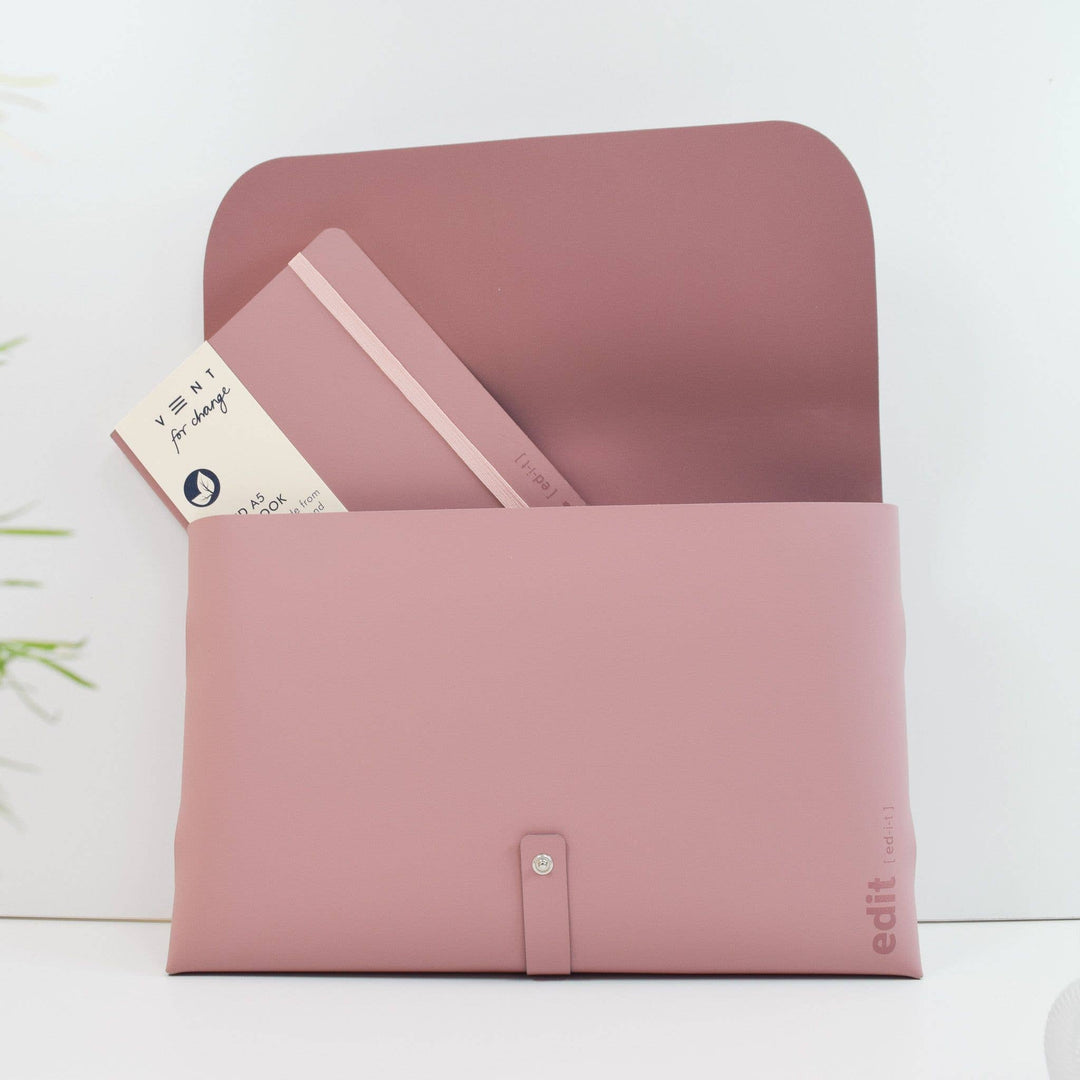 Recycled leather A4 document/tablet wallet-EDIT Powder Pink