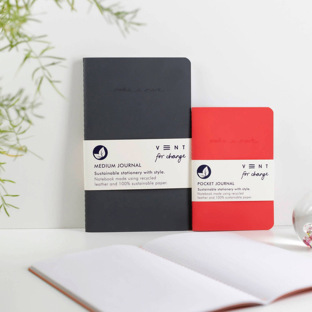 Notebook Recycled Leather Medium Journal - Charcoal