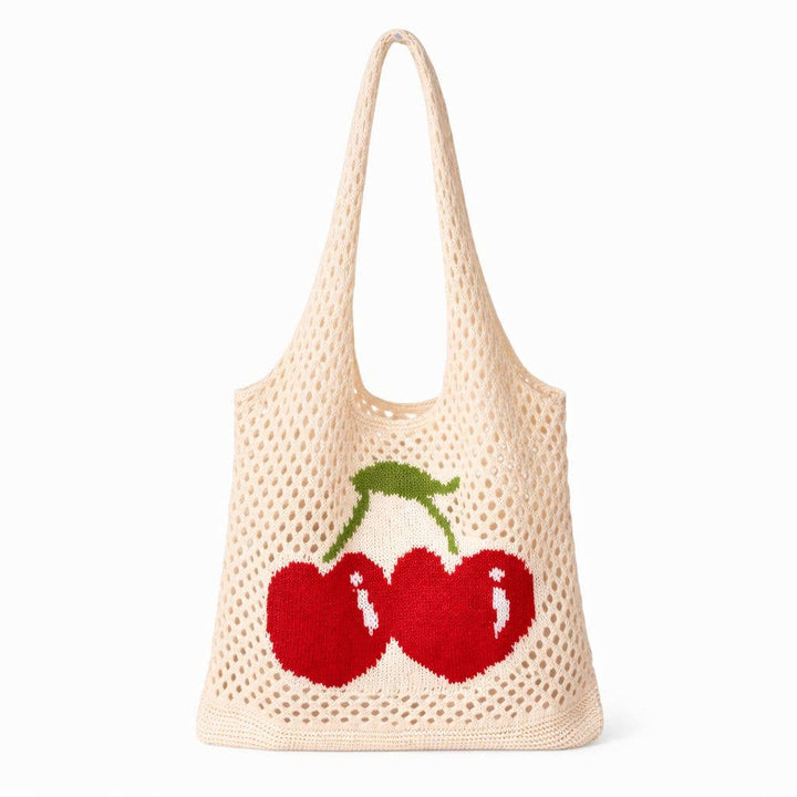 Heart Cherry Crochet Tote Bag