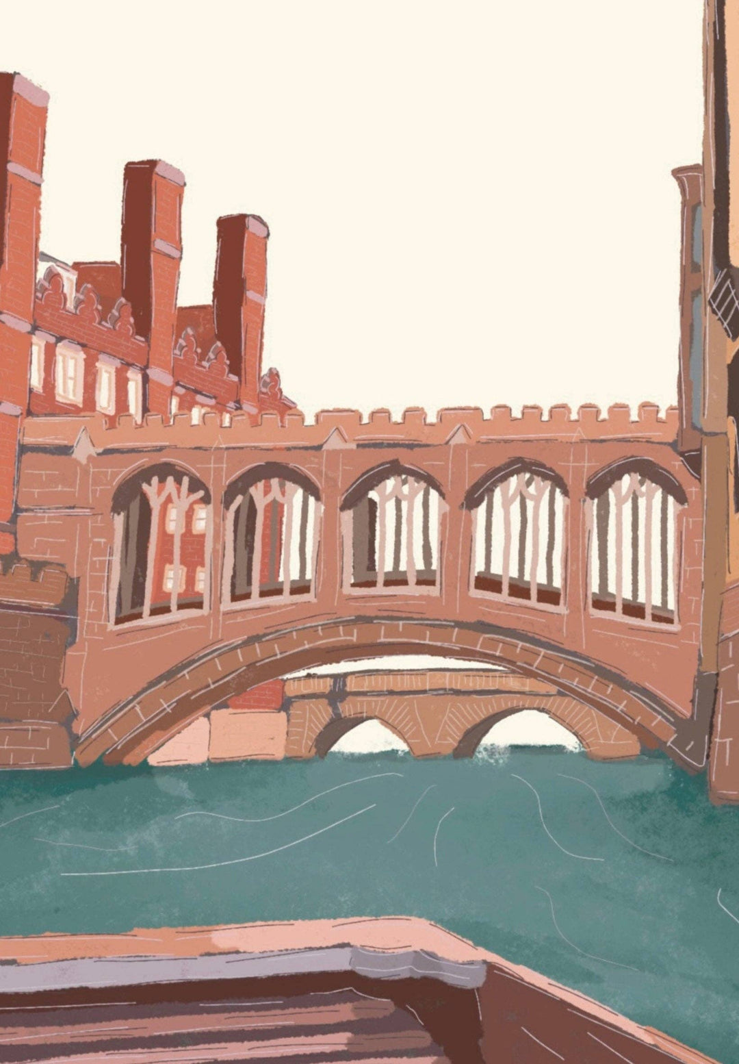Cambridge England UK Art Print “Punting under the Bridge: A3