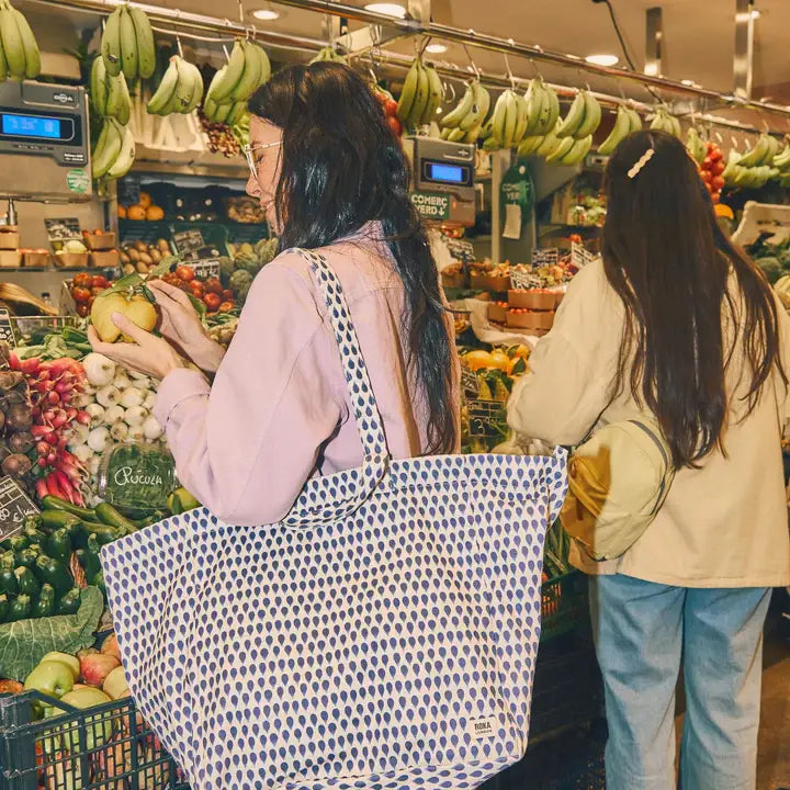 Marylebone Tote Bag in Denim Rain Indigo Cotton Canvas