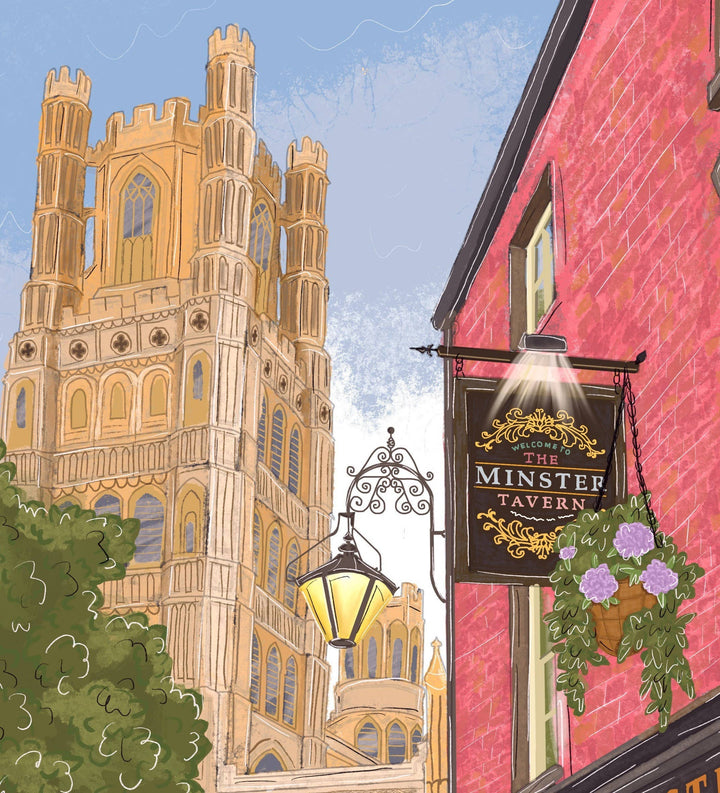Ely UK Minster Tavern, Cambridge & Cathedral Art Print
