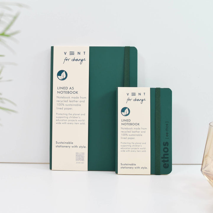 A5 recycled leather notebook - ETHOS emerald green