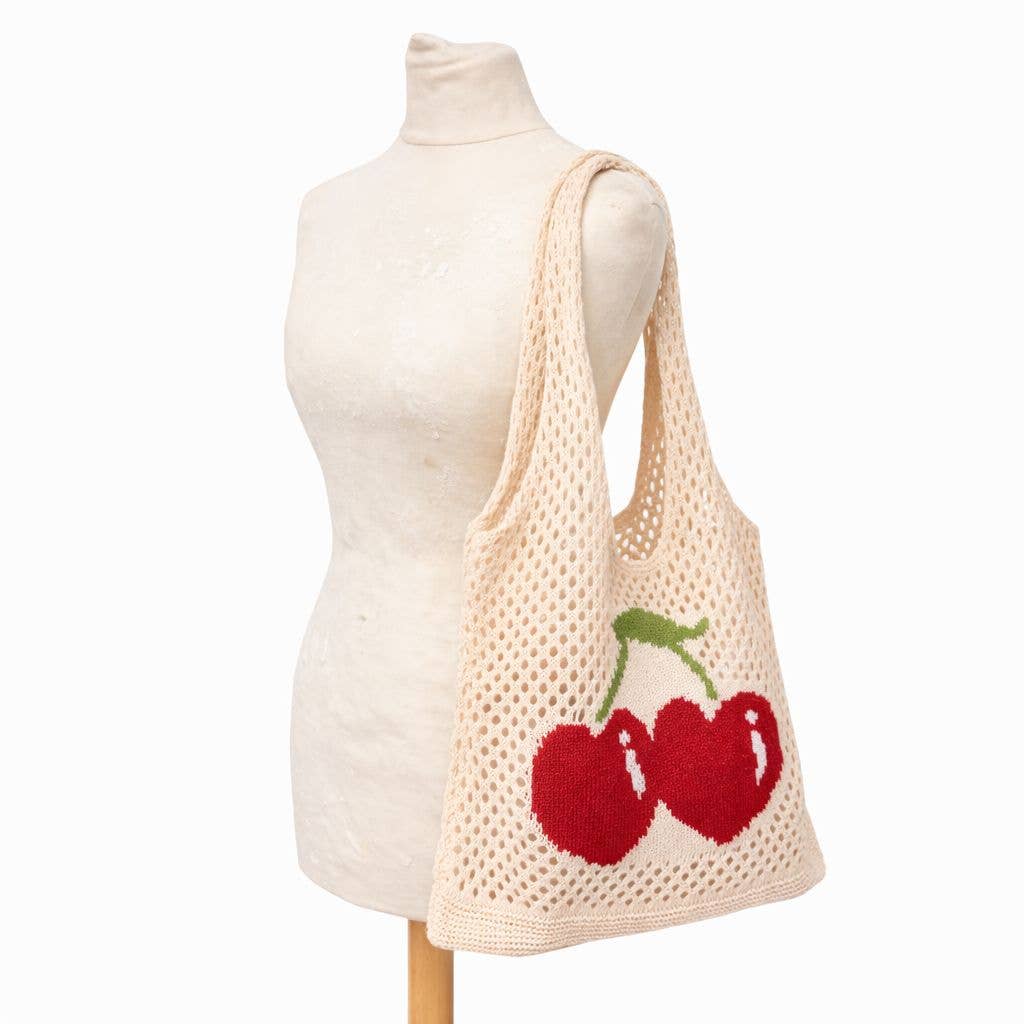 Heart Cherry Crochet Tote Bag