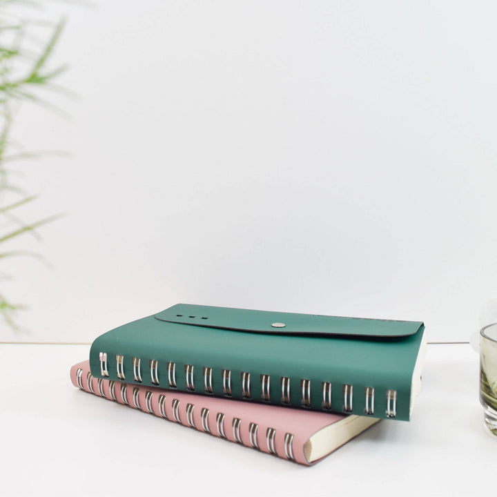 A5 recycled leather wire-bound folio - EDIT powder pink