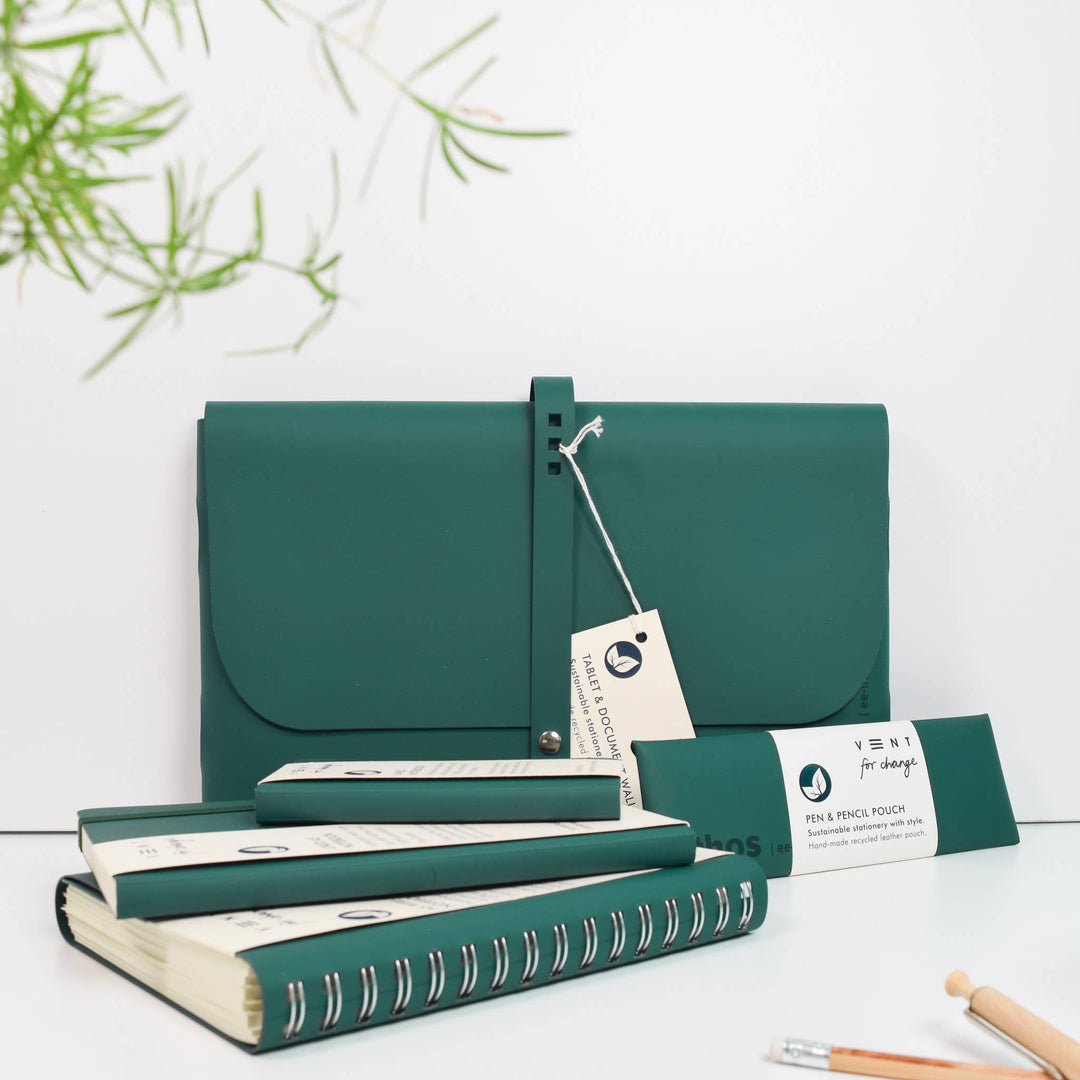 A5 recycled leather notebook - ETHOS emerald green