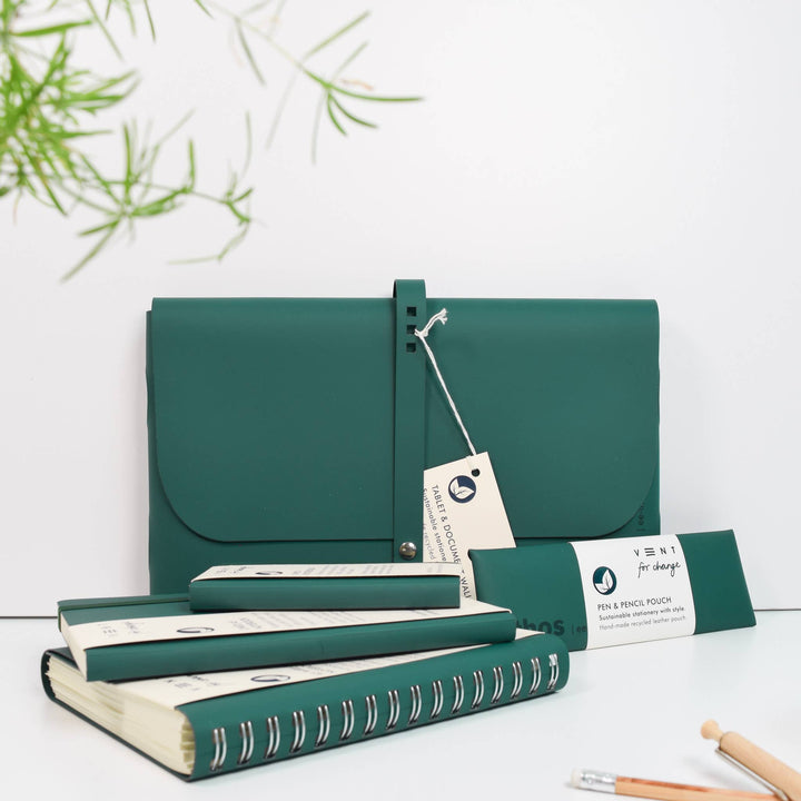A5 recycled leather notebook - ETHOS emerald green