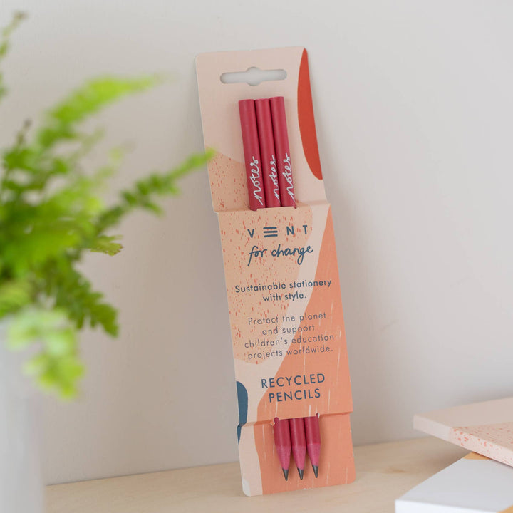 Pencils Pack of 3 recycled - Notes Coral & Geranium Pink